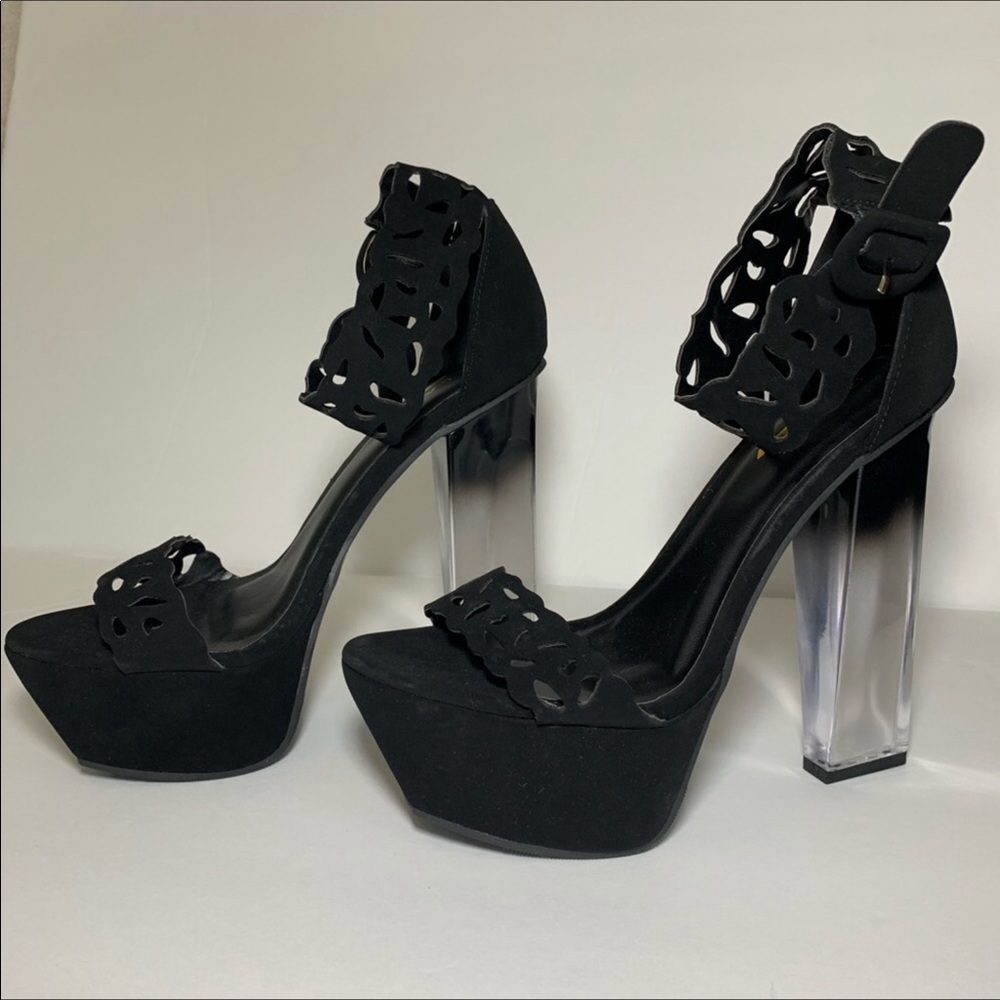 🍄 Glaze Black Platform Clear Ombré Chunk Heels
